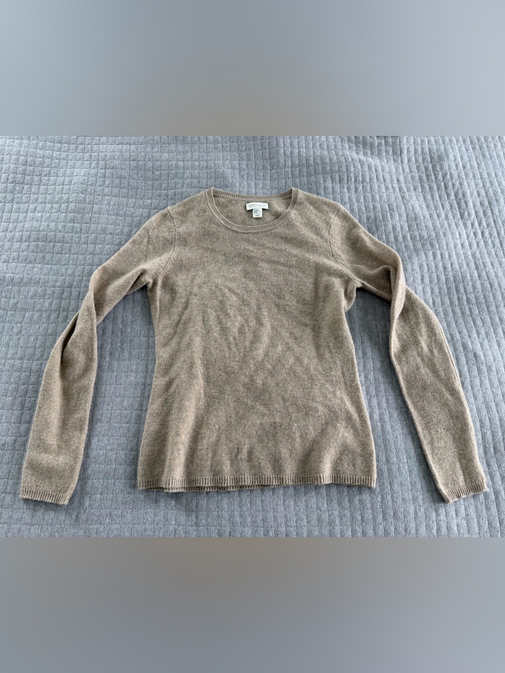 Adrienne Vittadini Beige Cashmere Crewneck Sweater